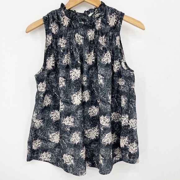 Joie Baltic Print Silky Sleeveless Keyhole Back Floral Top Smocked - Picture 3 of 8